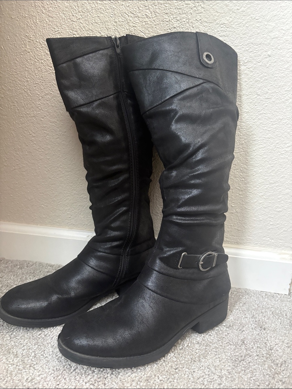 BareTraps Black Knee-High Buckle Heeled Boots